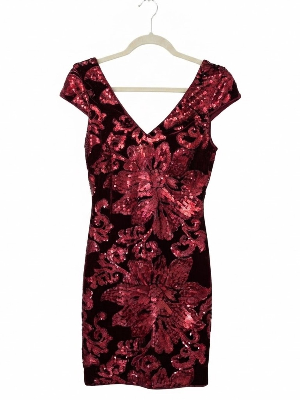 GUESS Sequin and Velvet Floral Sheath Cocktail Dress, Size 4